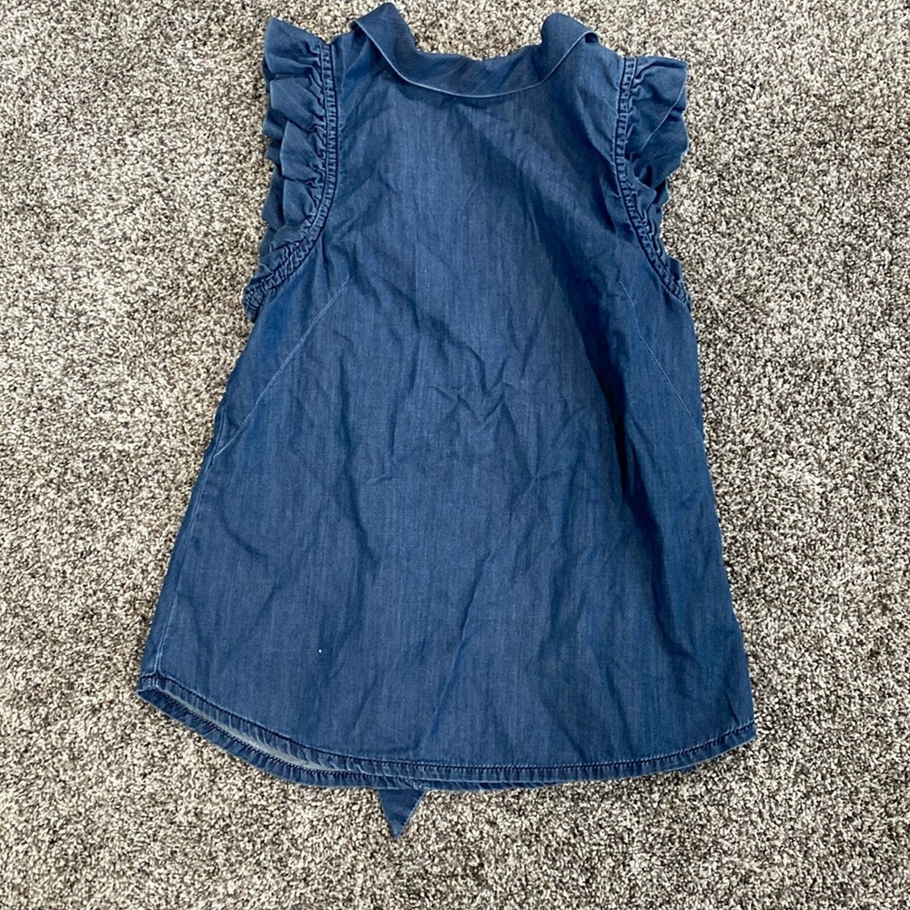 Denim shirt with ruffle sleeves a and key hole tie back